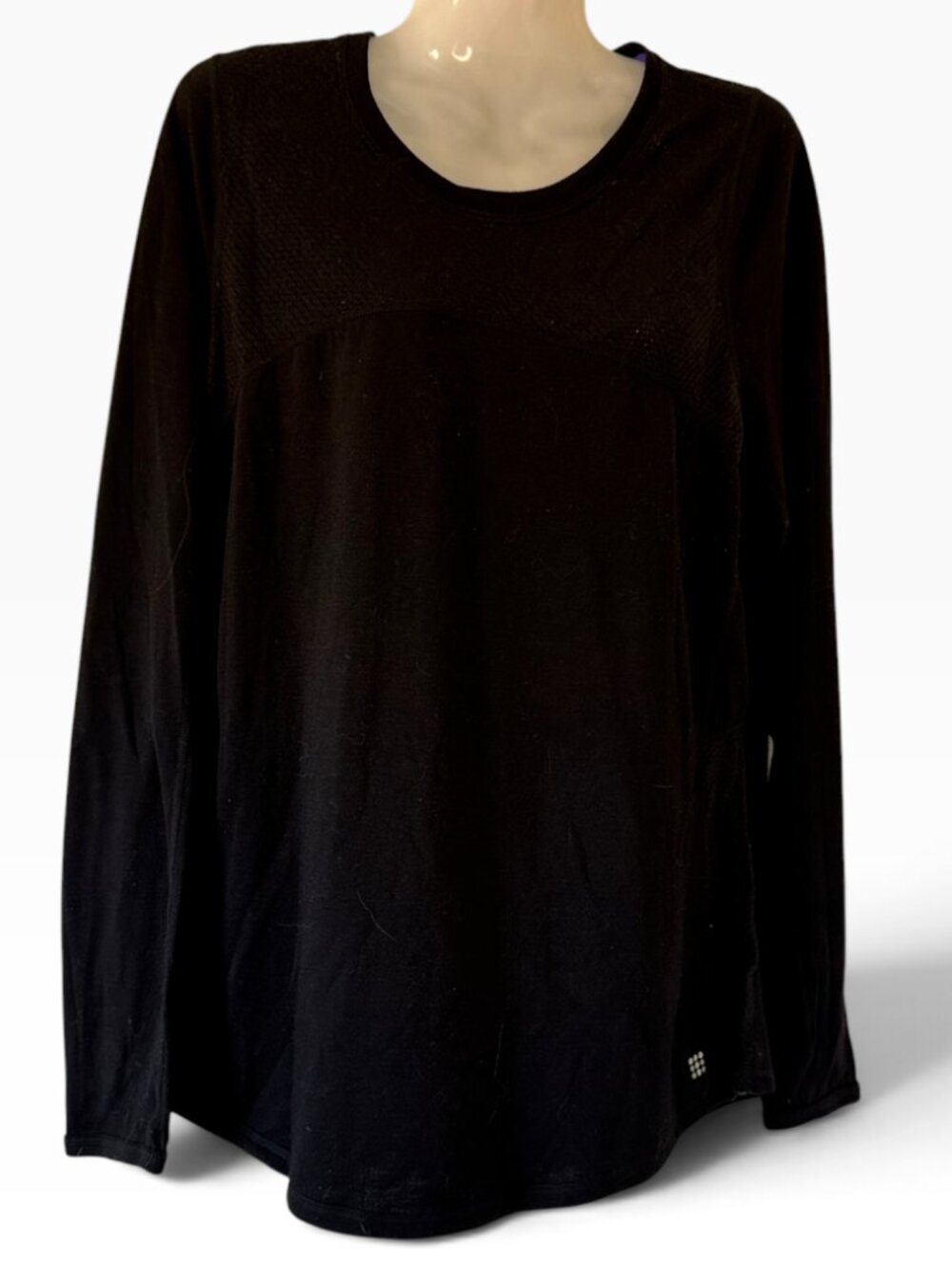 Title Nine Merino Wool Mesh Yoke Active Top Zip Pocket Black Womens XL Outdoor